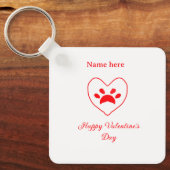 Red heart dog cat paw happy Valentine's day name  Sleutelhanger (Voorkant)
