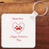 Red heart dog cat paw happy Valentine's day name  Sleutelhanger (Achterkant)