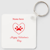 Red heart dog cat paw happy Valentine's day name  Sleutelhanger (Achterkant)