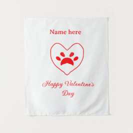 Red heart dog cat paw happy Valentine's day name  Wandkleed