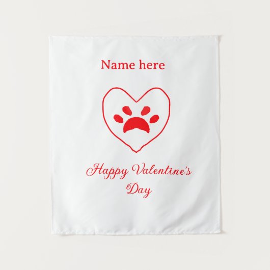Red heart dog cat paw happy Valentine's day name Wandkleed (Voorkant)