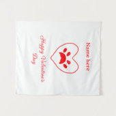 Red heart dog cat paw happy Valentine's day name Wandkleed (Voorkant (horizontaal))