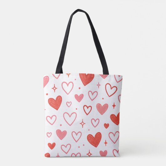 Red Heart Doodle Canvas tas (Achterkant)