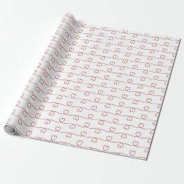 Red Heart Doodle Lines Cadeaupapier