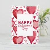 Red Heart Drawing Happy Galentine Day Feestdagenkaart (Staand voorkant)