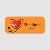 Red Heart EKG en Stethoscoop Medical Tangerine Naamplaatje (Voorkant)