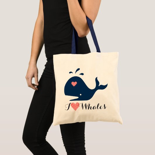 Red Heart en Blue Text I Love Whales Tote Bag (Voorkant (product))
