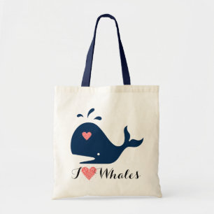 Red Heart en Blue Text I Love Whales Tote Bag
