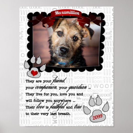 Red Heart en Poem Dog Pet Memorial Foto Poster (Voorkant)