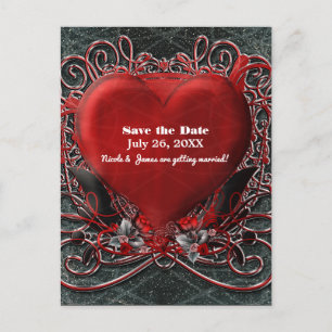 Red Heart en Rozen Gothic Valentijn Save the Date Aankondigingskaart