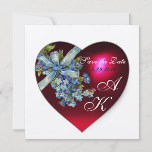 RED HEART EN VERGEET ME NIET MONOGRAM White Champa Kaart