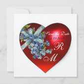 RED HEART EN VERGETEN ME NOTS MONOGRAM blue gold Kaart (Voorkant)