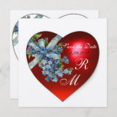 RED HEART EN VERGETEN ME NOTS MONOGRAM blue gold Kaart (Voorkant / Achterkant)