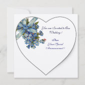RED HEART EN VERGETEN ME NOTS MONOGRAM blue gold Kaart (Achterkant)