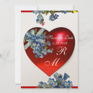 RED HEART EN VERGETEN ME NOTS MONOGRAM Blue White Kaart