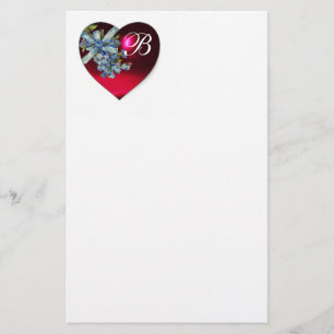 RED HEART EN VERGETEN ME NOTS MONOGRAM BRIEFPAPIER