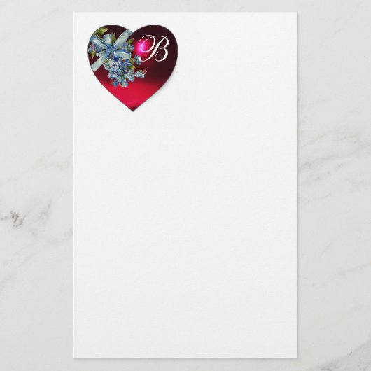RED HEART EN VERGETEN ME NOTS MONOGRAM BRIEFPAPIER (Voorkant)