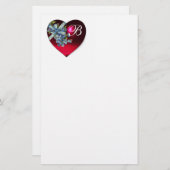 RED HEART EN VERGETEN ME NOTS MONOGRAM BRIEFPAPIER (Voorkant / Achterkant)