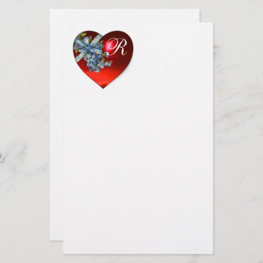 RED HEART EN VERGETEN ME NOTS MONOGRAM BRIEFPAPIER (Voorkant / Achterkant)
