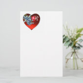 RED HEART EN VERGETEN ME NOTS MONOGRAM BRIEFPAPIER (Staand voorkant)
