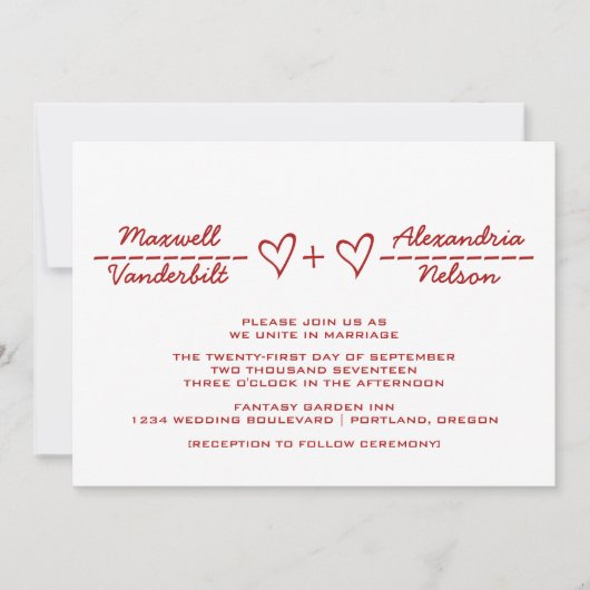 Red Heart Equation Wedding Invite Kaart (Voorkant)