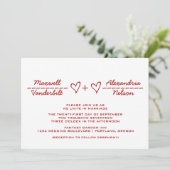 Red Heart Equation Wedding Invite Kaart (Staand voorkant)