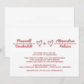 Red Heart Equation Wedding Invite Kaart (Voorkant / Achterkant)