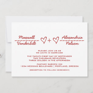 Red Heart Equation Wedding Invite Kaart