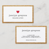 Red Heart Faux Gold Glitter Romance Auteur Visitekaartje (Voorkant / Achterkant)