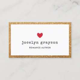 Red Heart Faux Gold Glitter Romance Auteur Visitekaartje