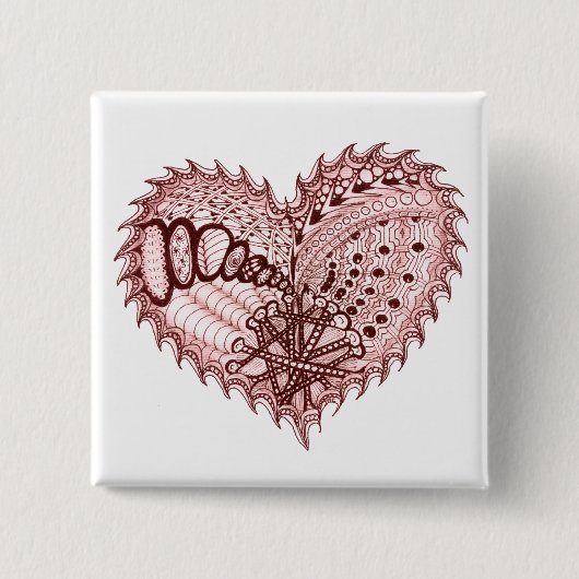 Red Heart Fire Doodle Vierkante Button 5,1 Cm (Voorkant)
