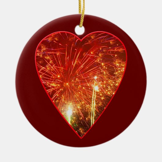 Red Heart Fireworks Keramisch Ornament (Voorkant)