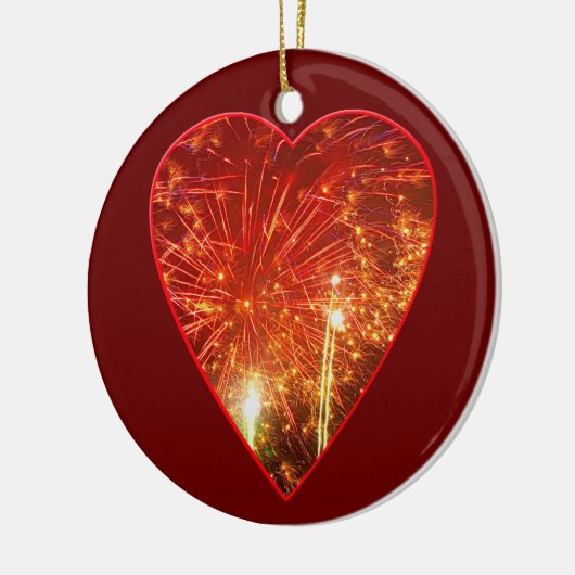 Red Heart Fireworks Keramisch Ornament (Links)