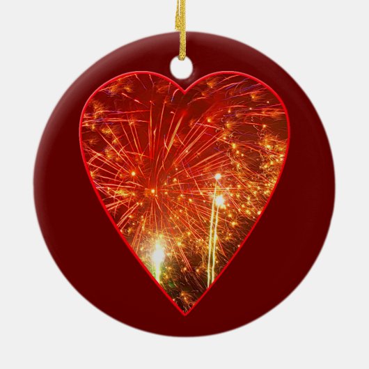 Red Heart Fireworks Keramisch Ornament (Achterkant)