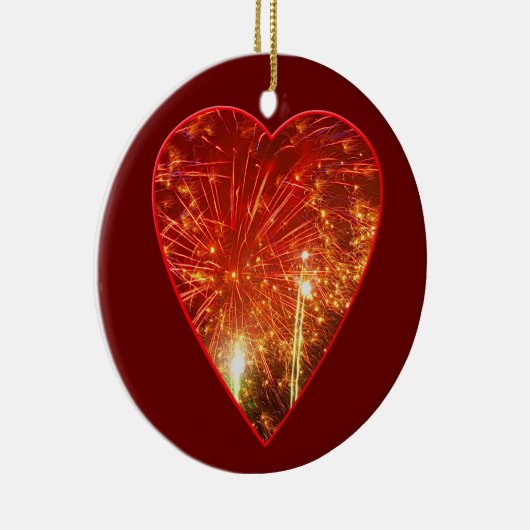 Red Heart Fireworks Keramisch Ornament (Rechts)
