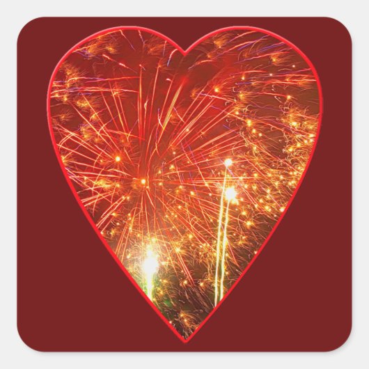 Red Heart Fireworks Vierkante Sticker (Voorkant)