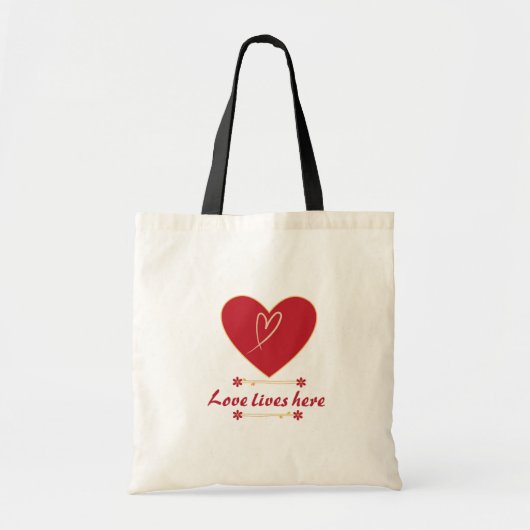 Red Heart Floral Design – “Love Lives Here”  Tote Bag (Voorkant)