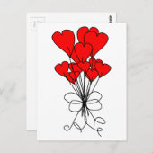 Red Heart Flowers Bouquet Hearts Illustratie Briefkaart (Voorkant / Achterkant)