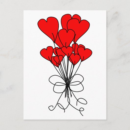 Red Heart Flowers Bouquet Hearts Illustratie Briefkaart (Voorkant)