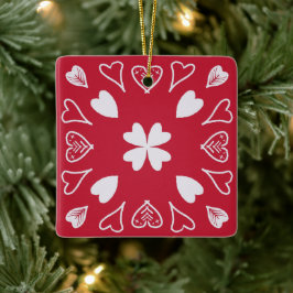 Red Heart Folk Art Pattern-kerstboom Keramisch Ornament