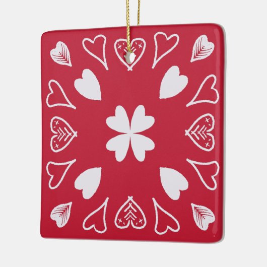 Red Heart Folk Art Pattern-kerstboom Keramisch Ornament (Links)