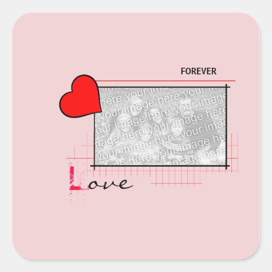 Red Heart Forever Love Foto Vierkante Sticker (Voorkant)