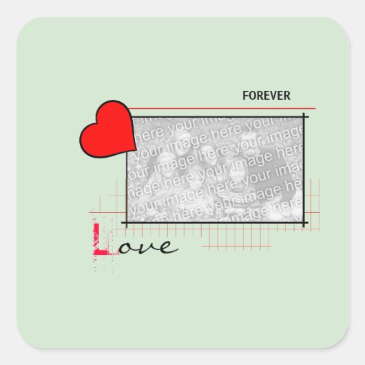 Red Heart Forever Love Foto Vierkante Sticker (Voorkant)