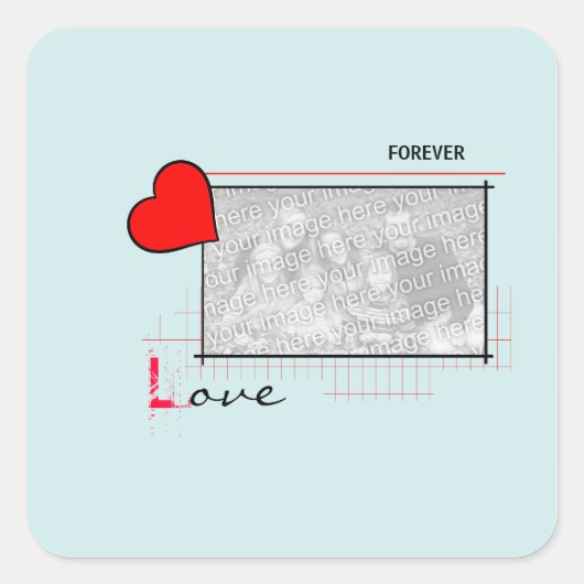 Red Heart Forever Love Foto Vierkante Sticker (Voorkant)