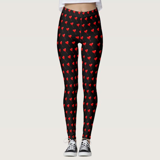 Red Heart Girly Fun BallonPattern Black Trendy Leggings (Voorkant)