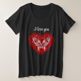 Red heart glitter butterfly grote maat t-shirt
