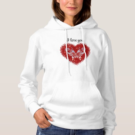 Red heart glitter butterfly hoodie (Voorkant)