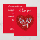 Red heart glitter butterfly notitiekaartje (Voorkant / Achterkant)