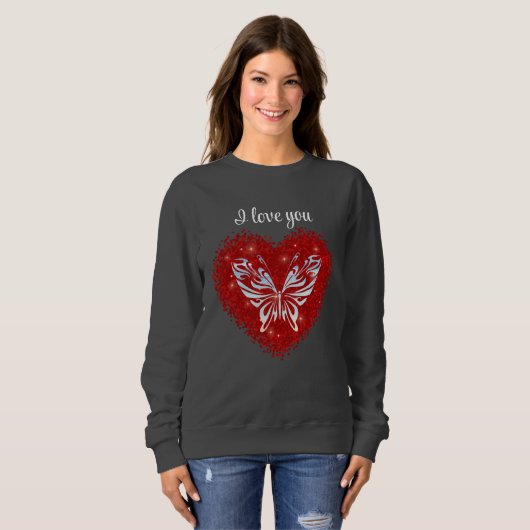 Red heart glitter butterfly trui (Voorkant volledig)