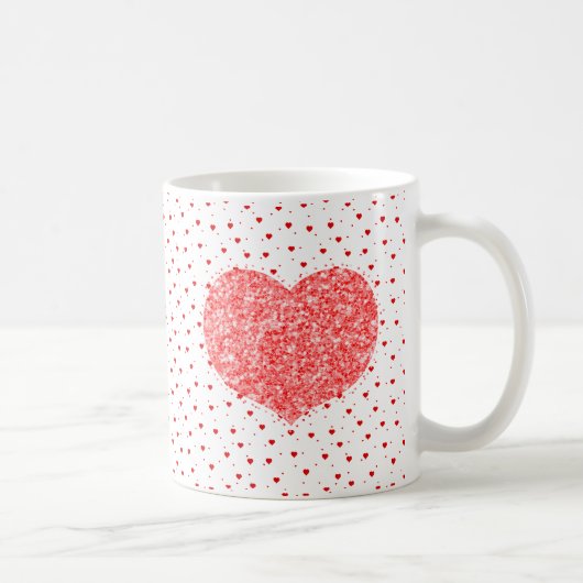 Red Heart Glitter Textuur & Hearts Pattern Koffiemok (Rechts)